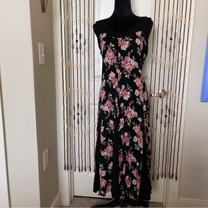 VTG 90's Starina Floral Sleeveless Paneled Boho Grunge Gypsy Dress Black/Pink L